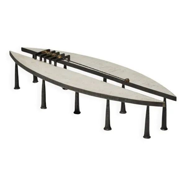 Table basse brutaliste en acier et pierre de Thomas Serruys, Belgique, 2019