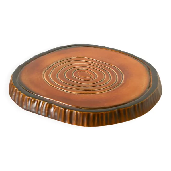 Dessous de plat en barbotine, forme tronc, poterie du Périgord, 1970