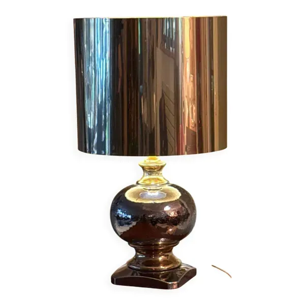 Belle lampe pied céramique et Abajour métal doré