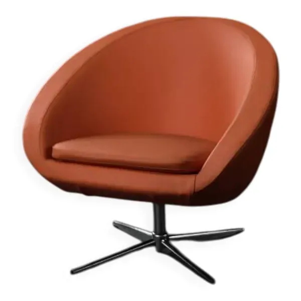 Vintage Mid-Century Scandinavian Modern Space Age Orange Swivel Armchair