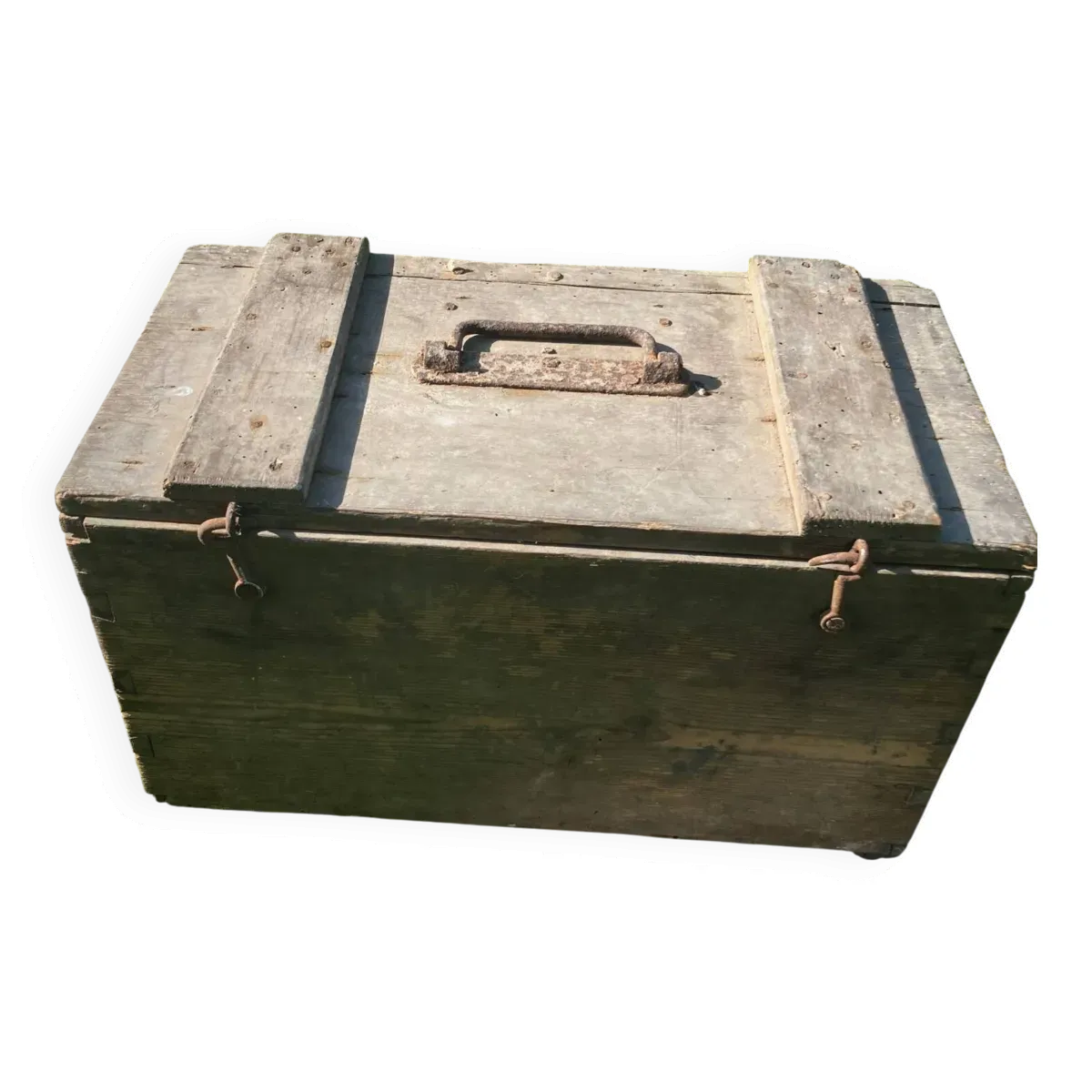 Ancienne caisse en bois et en zinc, avec poignées 1900, système de chauffage