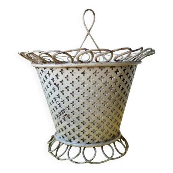 Cache-pot en fer et tôle perforée