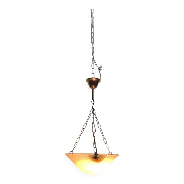 Suspension vintage années 70 en verre moucheté orange – Lustre rétro à chaî