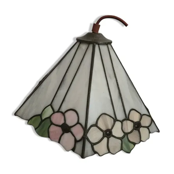 Abat jour vitrail véritable style Tiffany motifs floraux