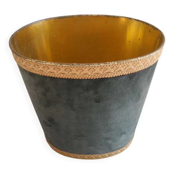 ancienne corbeille papier Massilly velours vintage waste paper basket
