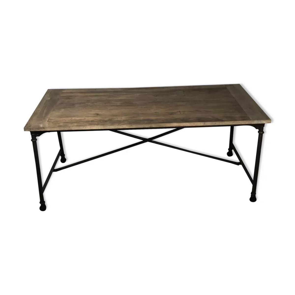 Table d'atelier en fer et plateau bois ancien