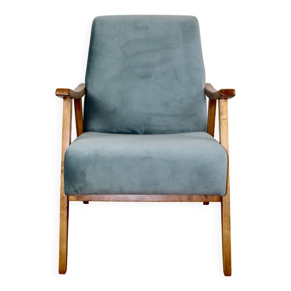 Fauteuil vintage loft années 70 bleu clair