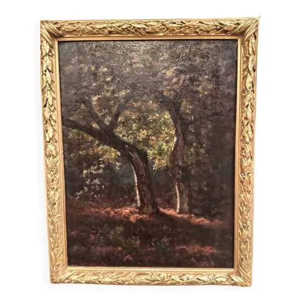 Tableau Clairière clair obscur XIXe signé Pierre Delambre