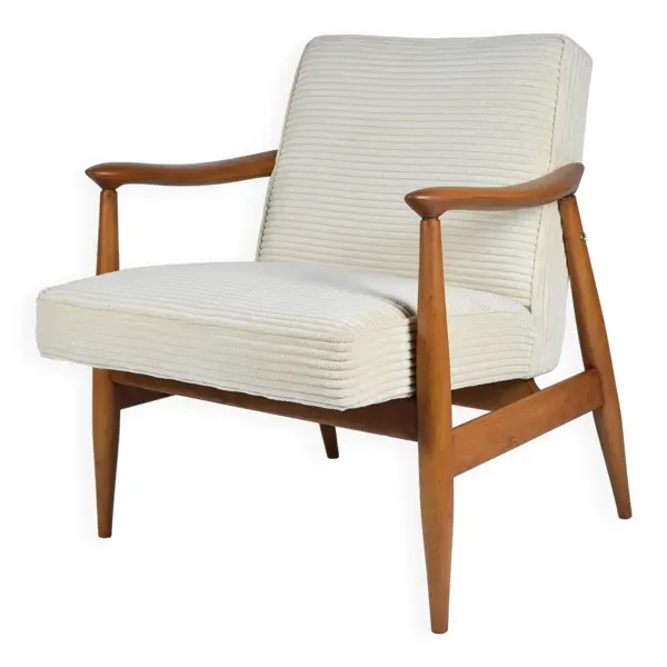 Fauteuil scandinave restauré ''Kedzior'', années 60, corde crème, teck