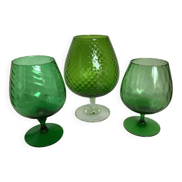 Trio de vases verres vert Empoli Italy