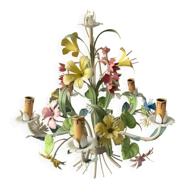 Lustre à fleurs en métal italien années 60-70