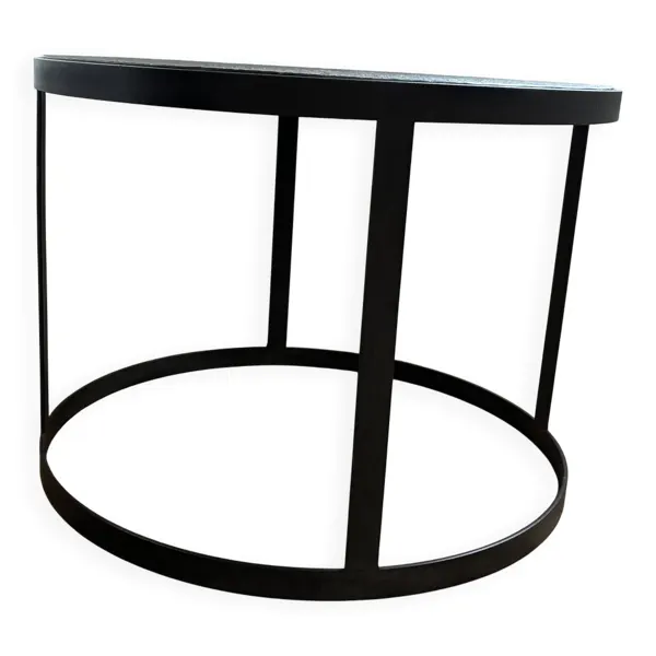Table basse ronde pierre naturelle et métal  – design contemporain