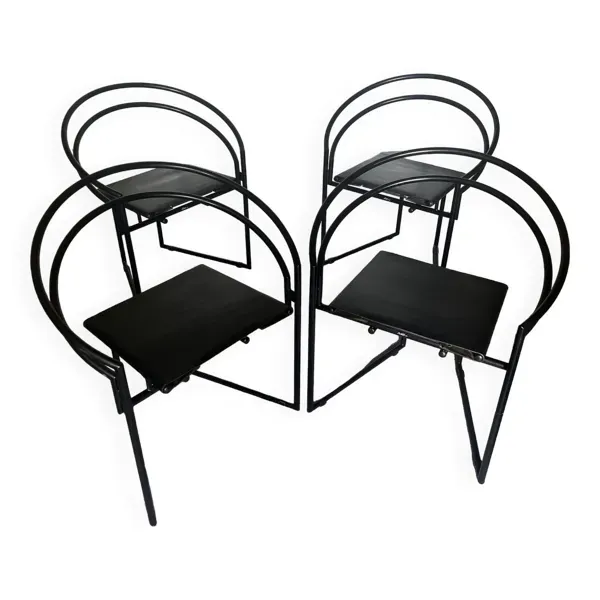 Ensemble de 4 chaises Latonda de Mario Botta pour Alias 1986, rare version avec l'assise en cuir
