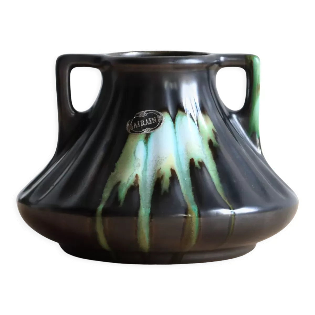 Vase à anses en grès flammé de Thulin Airain, Belgique, époque art déco