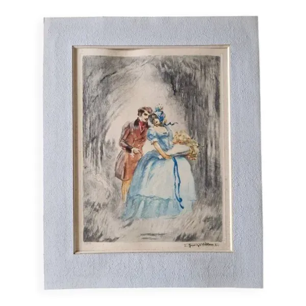 Georges Villa (1883-1965) - Lithographie en couleurs - Scène galante 1930