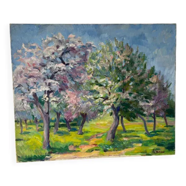 Paysage fleuri signé Lacas