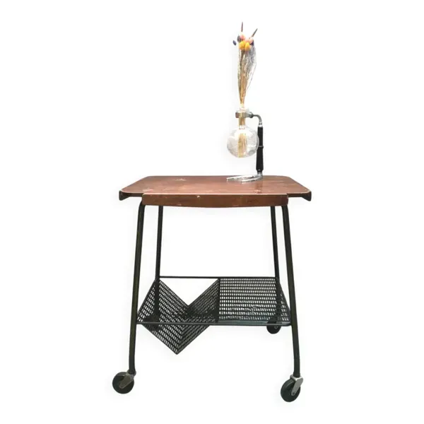Table d’appoint / desserte à roulettes vintage, signé Tubauto Levalloi