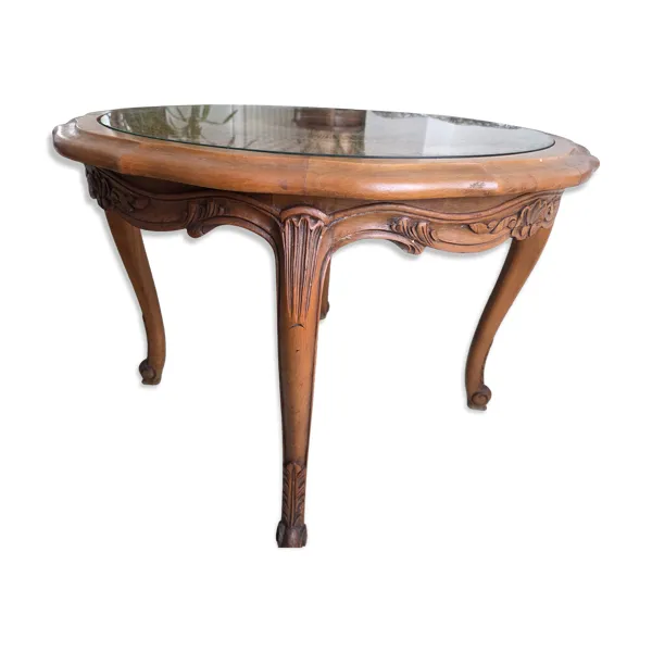 Table basse en bois massif et cannage
