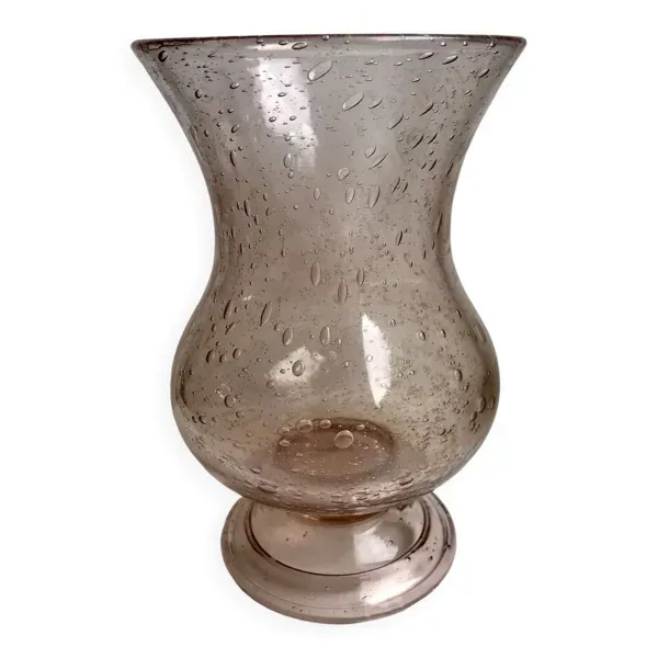 Vase en verre bullé de biot rose années 60-70
