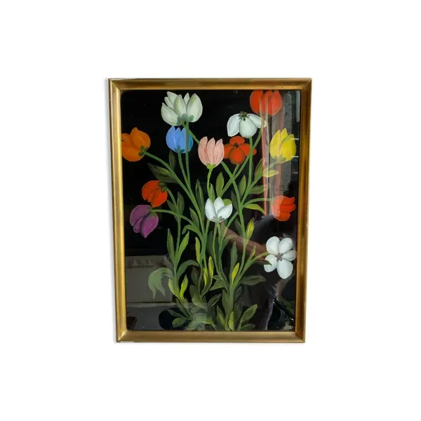 Tableau ancien , nature morte aux tulipes XX siècle