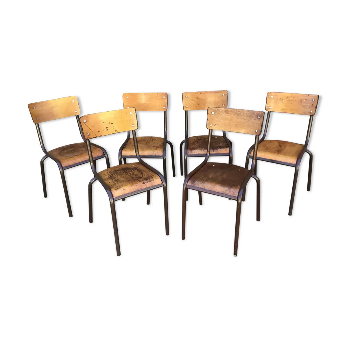 Lot de 6 chaises d'école industrielle école vintage