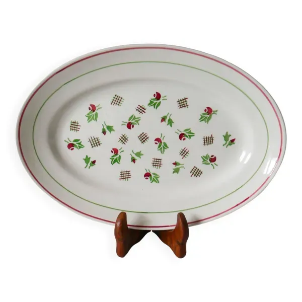 Plat oval digoin sarreguemines rose et vert 1940