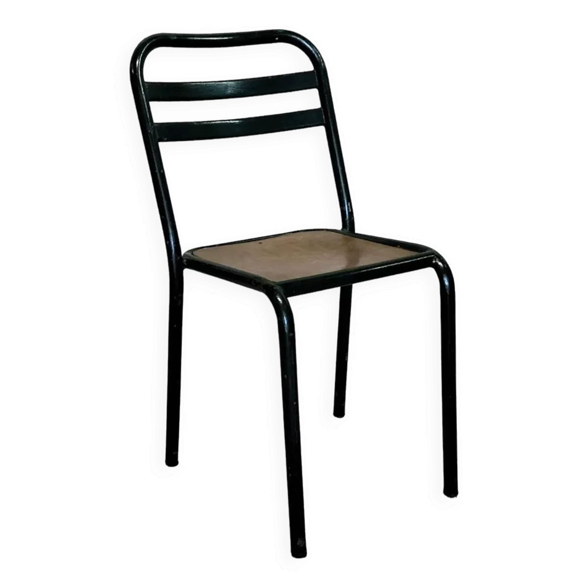 Chaise bistrot, d'atelier vintage en bois et métal laqué vert