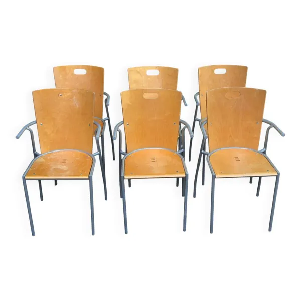 6 chaises scandinaves des années 90 en acier et bois clair ikea