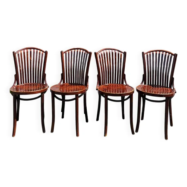 Lot 4 chaises bistrot à barreaux anciennes style Thonet