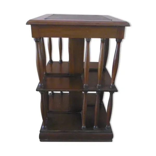 Bibliothèque roulante en acajou avec dessus cuir vert