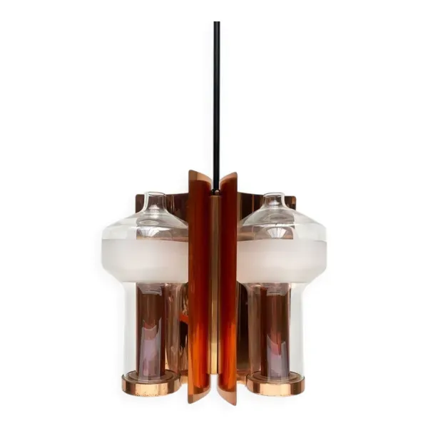 Lampe suspendue en verre et cuivre allemande du milieu du siècle par Cosack, années 1960