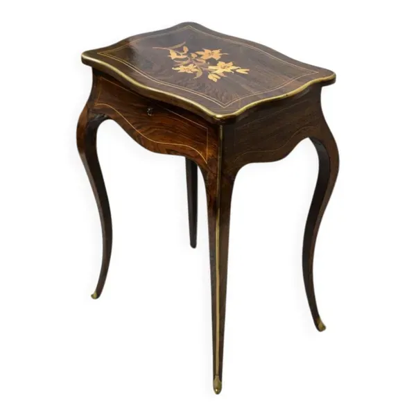 Table travailleuse / coiffeuse style Napoléon III à marqueterie florale