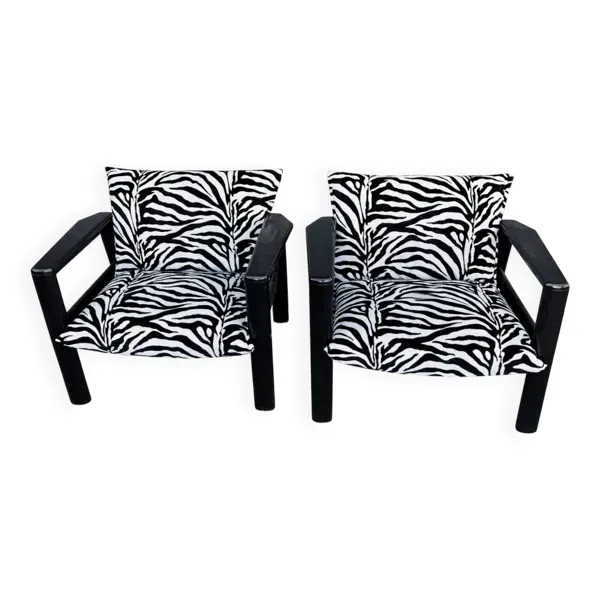 Paire de fauteuils vintage zèbre – esprit design années 80