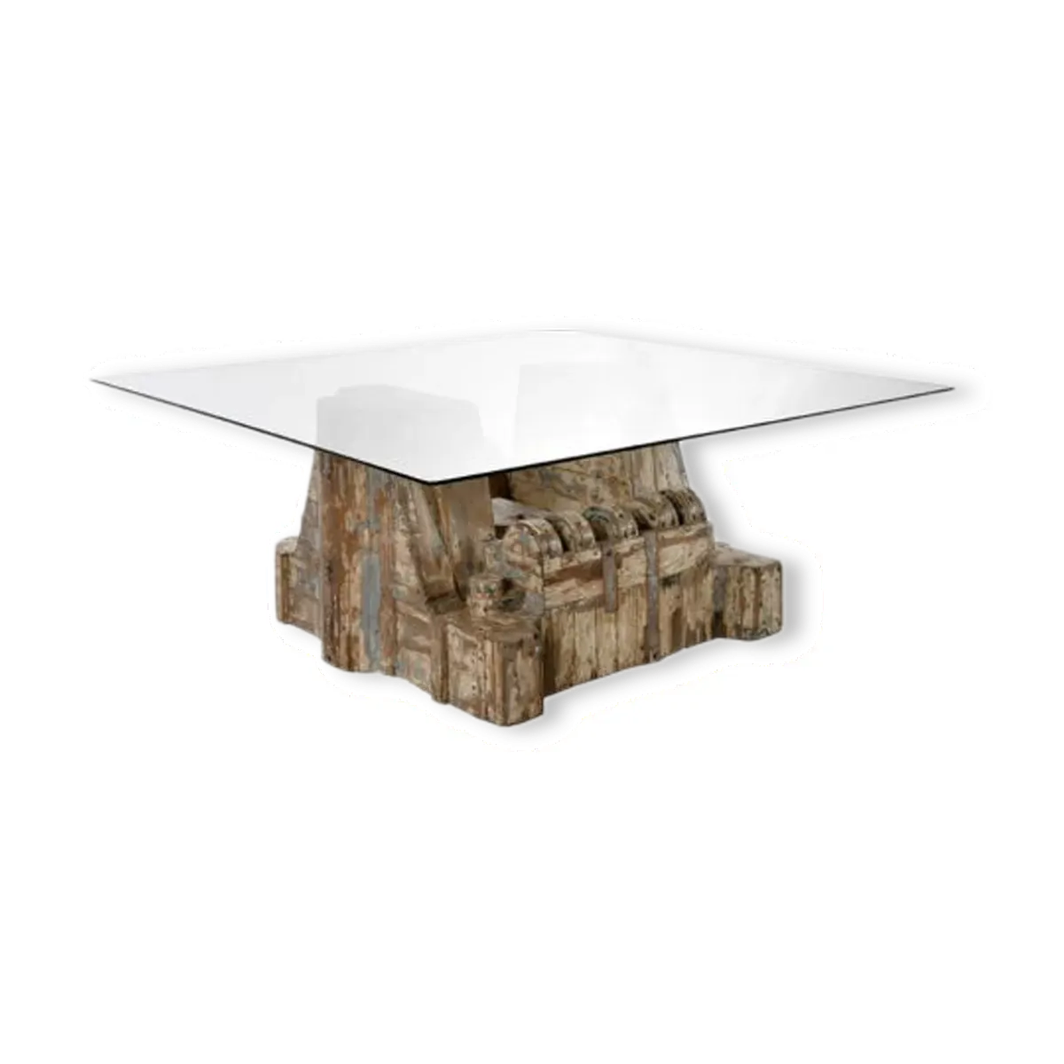 Table en teck ancien et verre