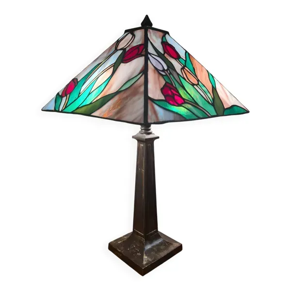 Lampe en verre cloisonné style Tiffany, vers 1975-85