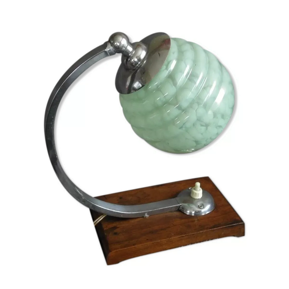 Lampe de table ou bureau verre et bois vintage