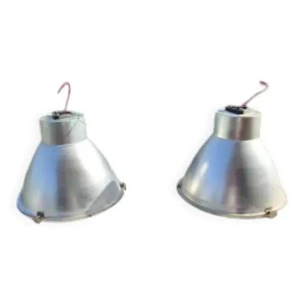 Paire de suspensions industrielles en aluminium et verre