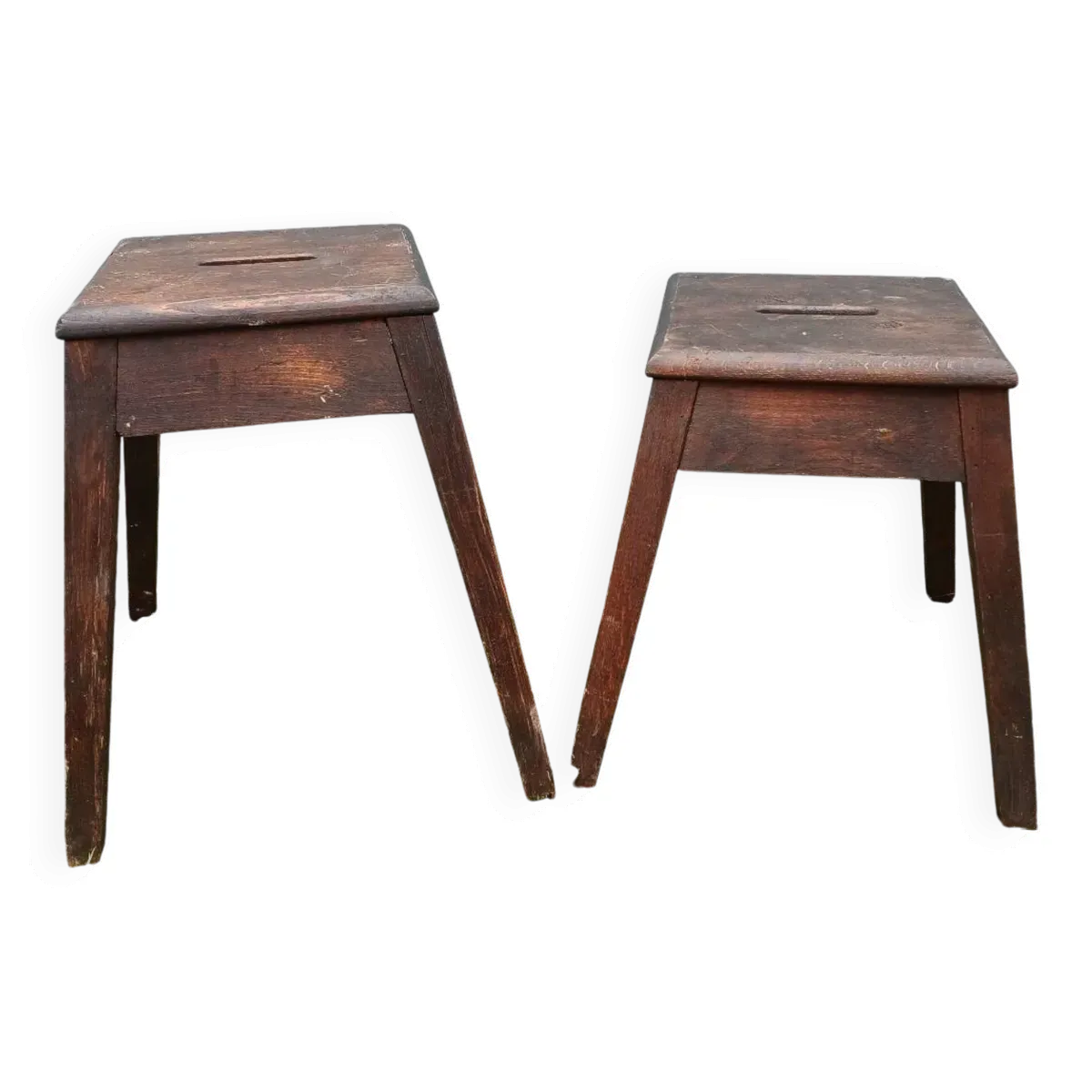 2 tabourets d'atelier anciens en bois