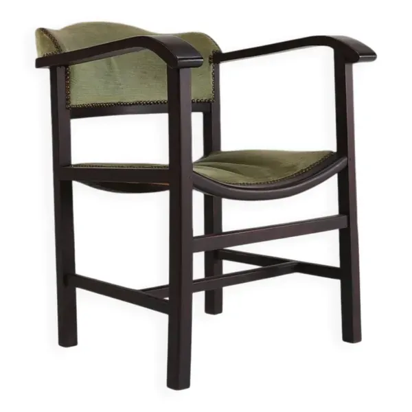 Fauteuil Art Déco en bois laqué noir et velours vert, Belgique années 1930