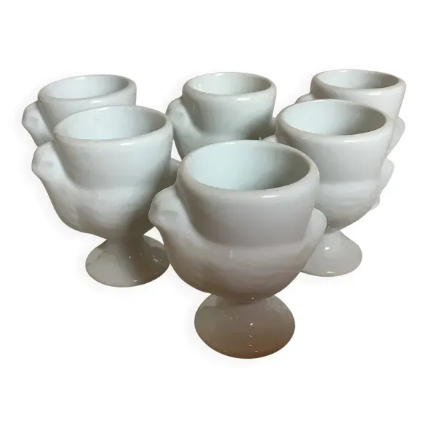 Six coquetiers poules blanches