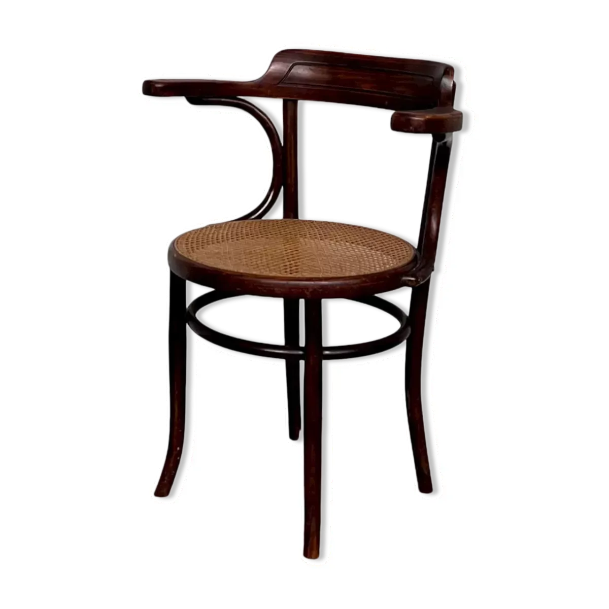 Fauteuil de bureau bistrot Fischel cannée cannage vintage 1950