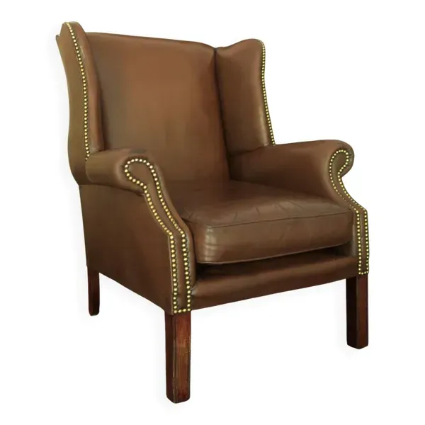 Fauteuil club à oreilles vintage en cuir, années 1970