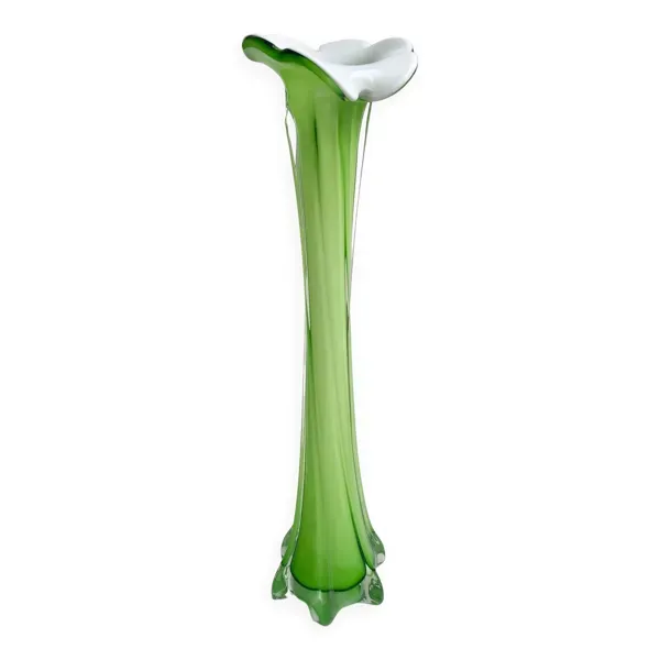 Vase soliflore en opaline et verre vert pomme style murano années 60-70