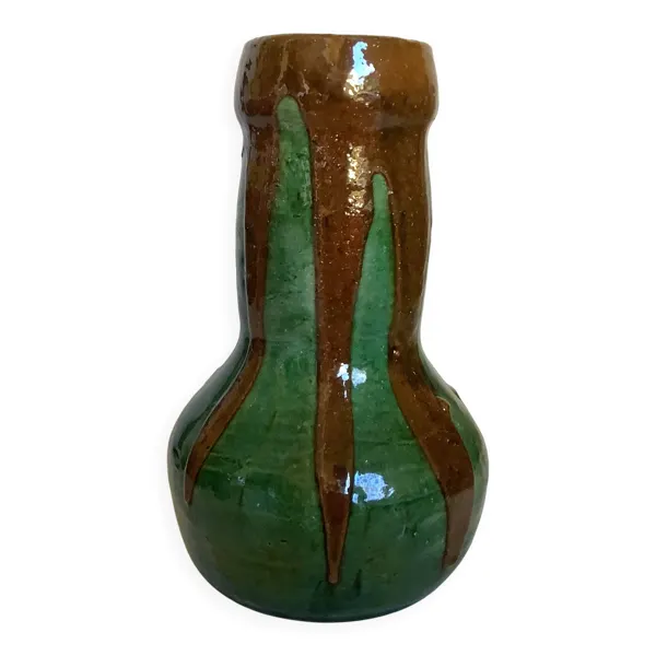 Vase bicolore vert et marron grès céramique