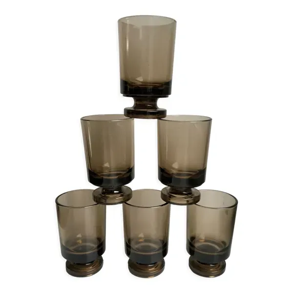Lot de 6 verres à liqueur en verre fumé design années 70
