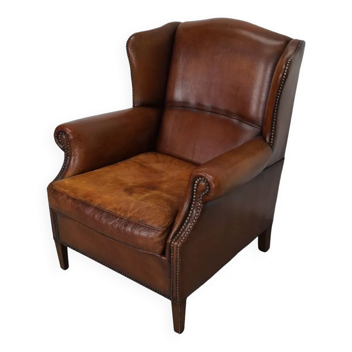Fauteuil Club Vintage en Cuir Couleur Cognac, Pays-Bas