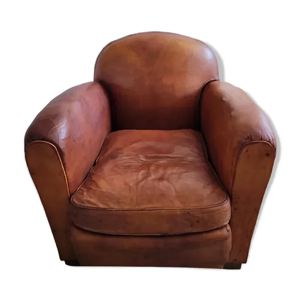 Fauteuil club en cuir patiné