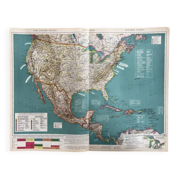 Carte ancienne États-Unis — Routes commerciales & Géographie   Mexique