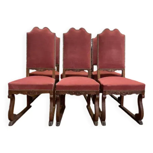 Suite de 6 chaises Renaissance - Louis XIII en chêne