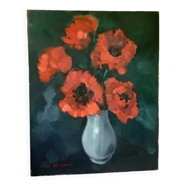 Grand tableau bouquet de fleurs huile sur toile signée